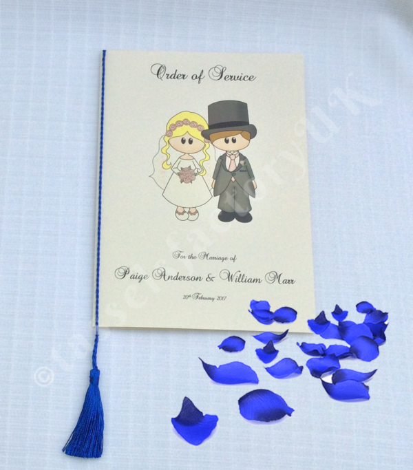 A5 Royal Blue TASSELS for WEDDING / Order of Service cards - Royal Blue Colour - Clear Sliders