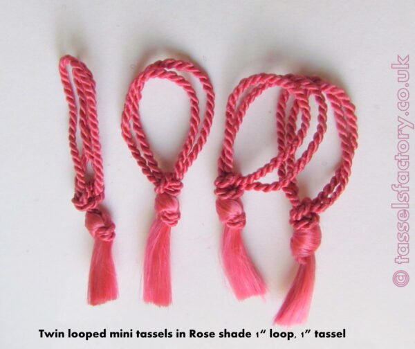 Mini Tassels DOUBLE Looped / Unlooped 1" & 1" PINK TASSEL for CARDS, Crafts, Sewing
